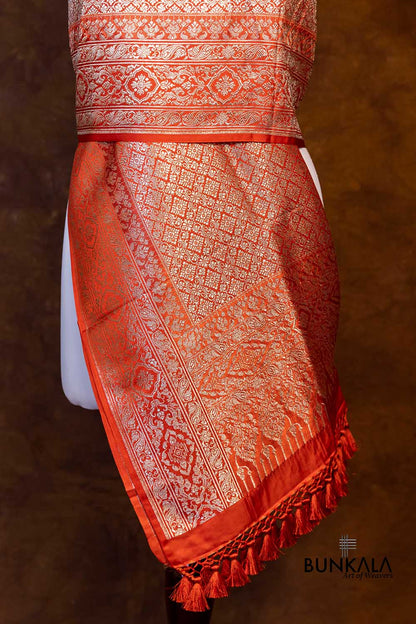Burnt Orange Mashru Silk Brocade Weaved Big Border Banarasi Dupatta