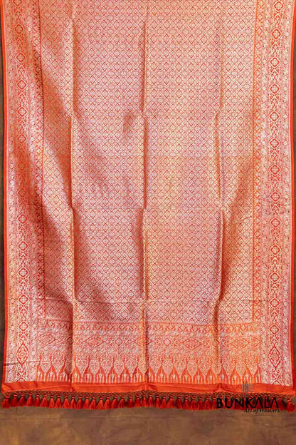 Burnt Orange Mashru Silk Brocade Weaved Big Border Banarasi Dupatta