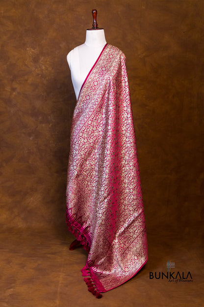 Blushing Rani Pink Mashru Silk Brocade Weaved Big Border Banarasi Dupatta