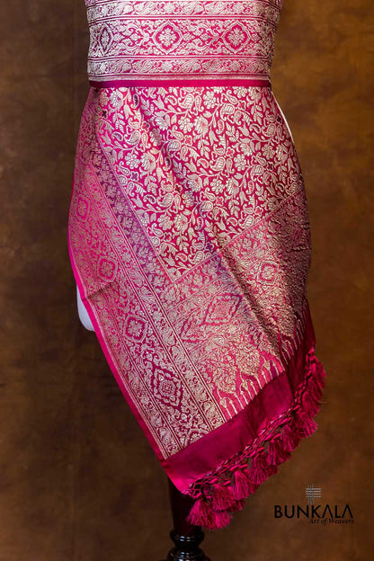 Blushing Rani Pink Mashru Silk Brocade Weaved Big Border Banarasi Dupatta
