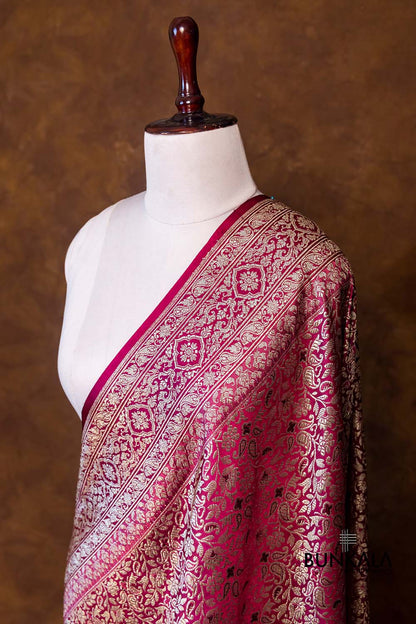 Blushing Rani Pink Mashru Silk Brocade Weaved Big Border Banarasi Dupatta