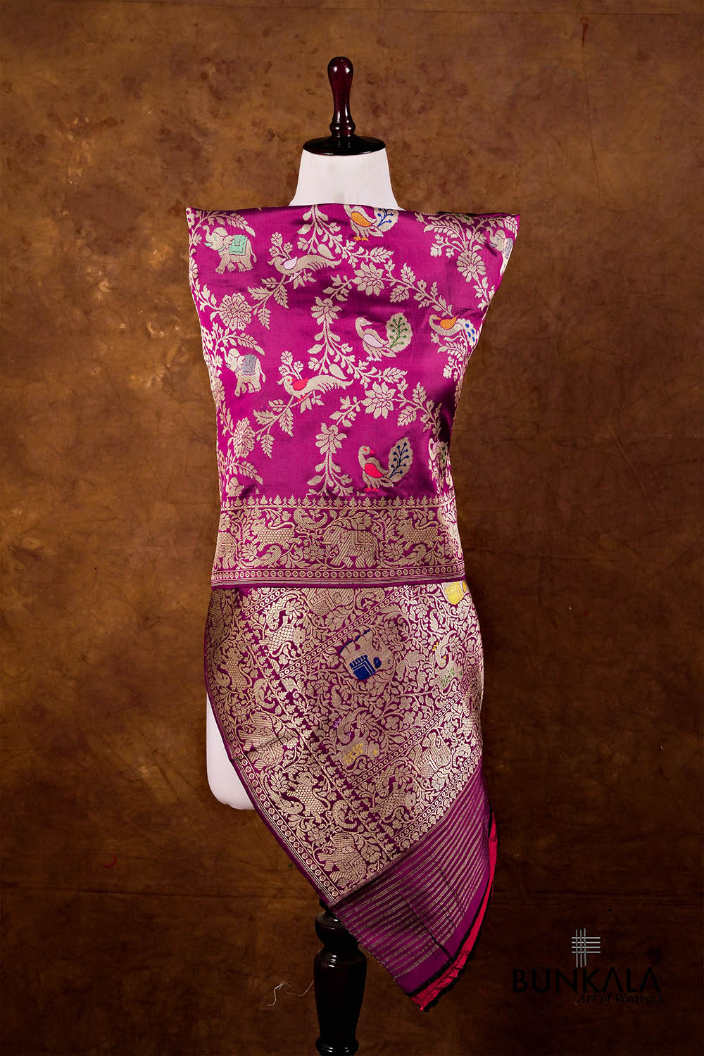 Purple Shikargha Ektara Kadwa Handweaved Banarasi Pure Katan Silk Dupatta