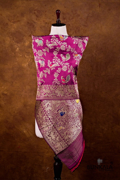 Purple Shikargha Ektara Kadwa Handweaved Banarasi Pure Katan Silk Dupatta