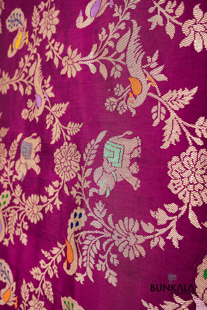 Purple Shikargha Ektara Kadwa Handweaved Banarasi Pure Katan Silk Dupatta