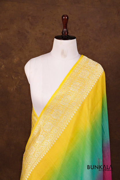 Multicolor Shaded Plain Silver Zari Handloom Banarasi Pure Tussar Silk Dupatta