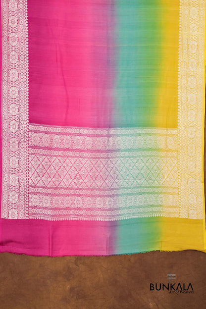 Multicolor Shaded Plain Silver Zari Handloom Banarasi Pure Tussar Silk Dupatta