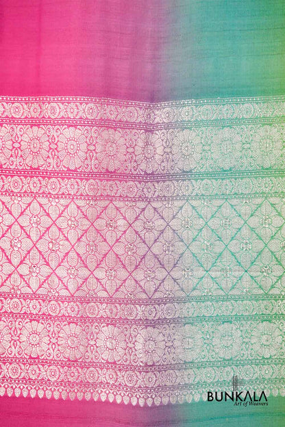 Multicolor Shaded Plain Silver Zari Handloom Banarasi Pure Tussar Silk Dupatta