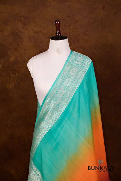 Multicolor Shaded Plain Silver Zari Handloom Banarasi Pure Tussar Silk Dupatta
