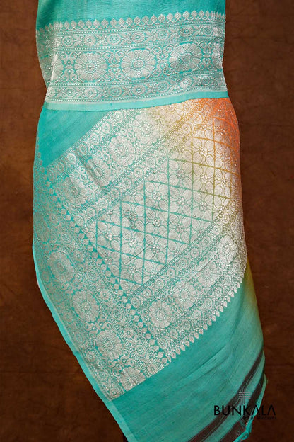 Multicolor Shaded Plain Silver Zari Handloom Banarasi Pure Tussar Silk Dupatta