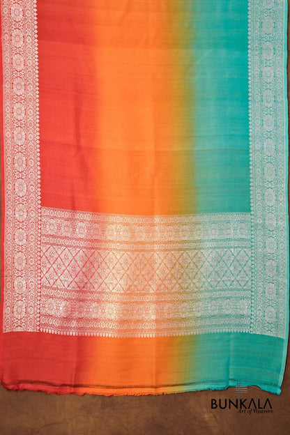 Multicolor Shaded Plain Silver Zari Handloom Banarasi Pure Tussar Silk Dupatta