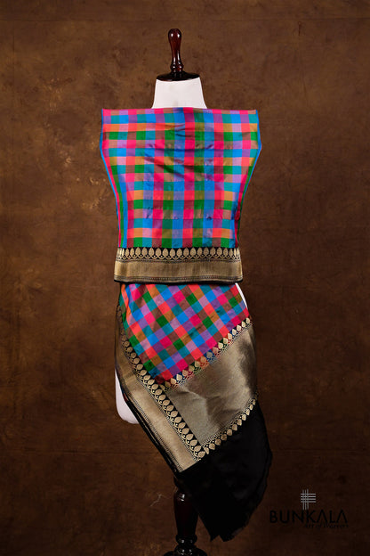 Multicolor Checks Ektara Handloom Banarasi Pure Katan Silk Dupatta