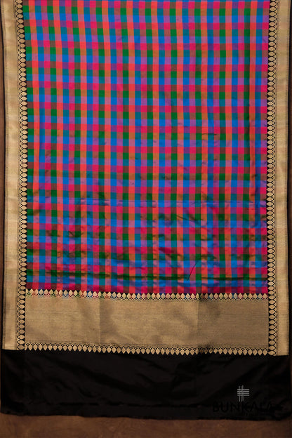 Multicolor Checks Ektara Handloom Banarasi Pure Katan Silk Dupatta