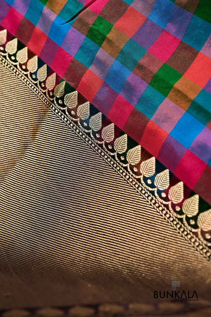 Multicolor Checks Ektara Handloom Banarasi Pure Katan Silk Dupatta