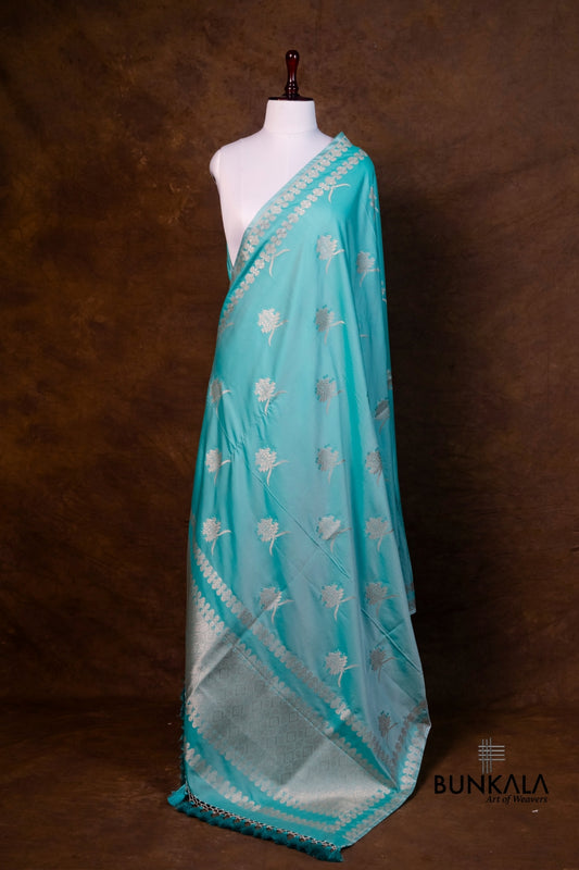 Blue Merab Buta Handloom Banarasi Mashru Silk Dupatta