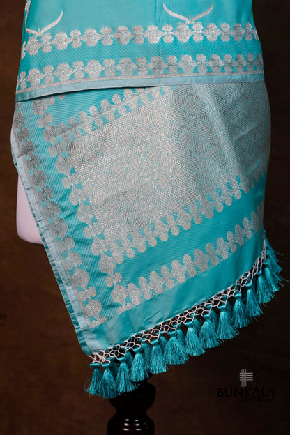 Blue Merab Buta Handloom Banarasi Mashru Silk Dupatta
