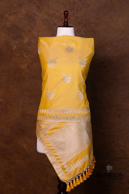 Yellow Merab Buta Handloom Banarasi Mashru Silk Dupatta