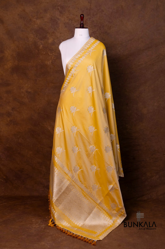 Yellow Merab Buta Handloom Banarasi Mashru Silk Dupatta