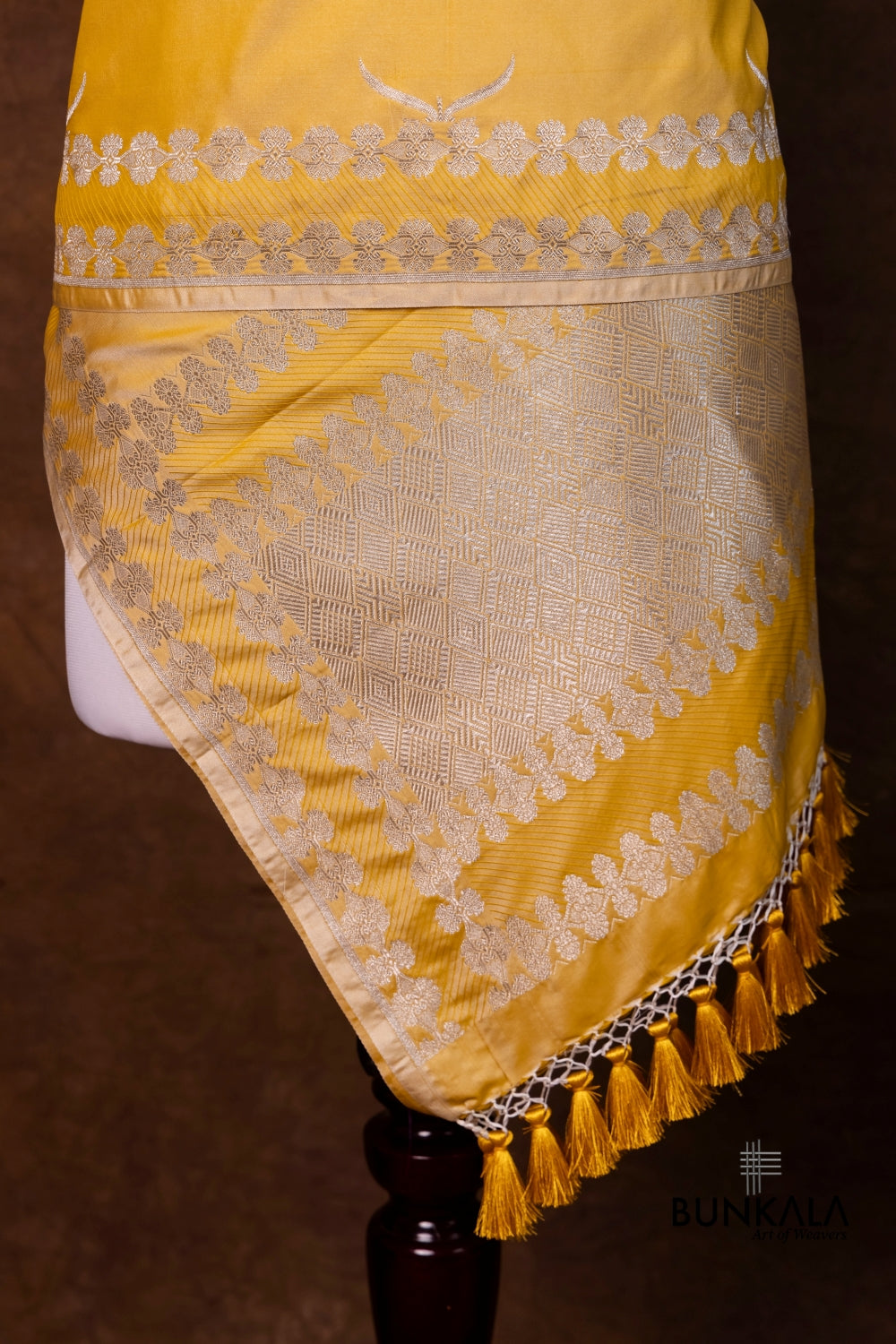 Yellow Merab Buta Handloom Banarasi Mashru Silk Dupatta