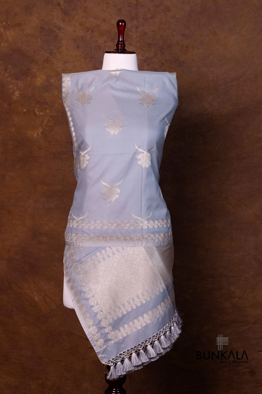 Grey Merab Buta Handloom Banarasi Mashru Silk Dupatta