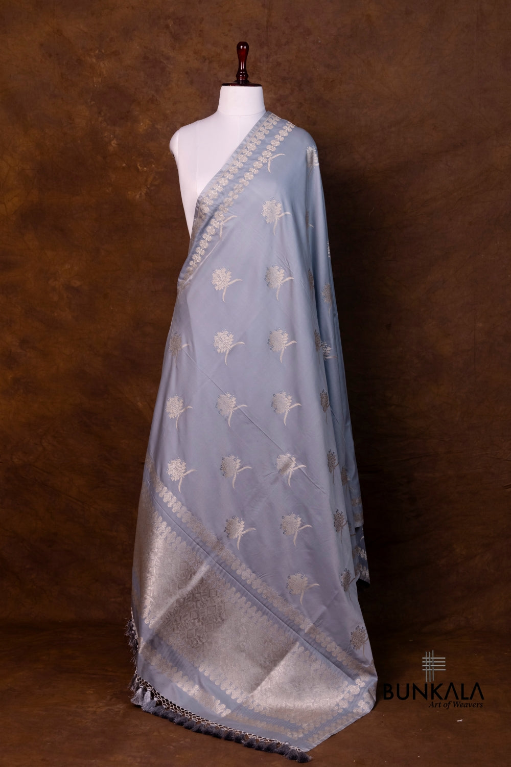 Grey Merab Buta Handloom Banarasi Mashru Silk Dupatta