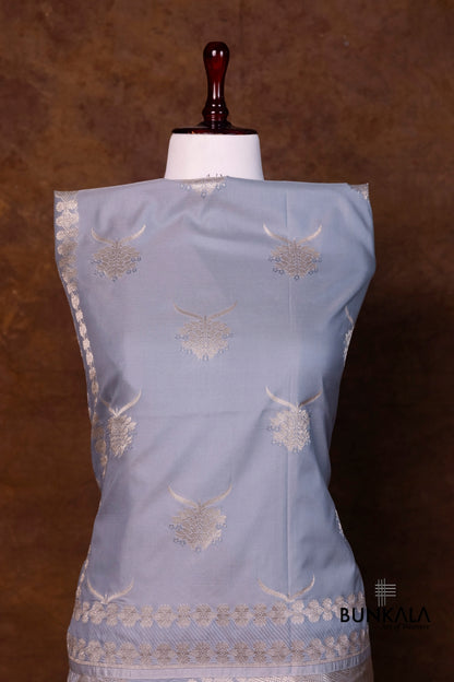 Grey Merab Buta Handloom Banarasi Mashru Silk Dupatta