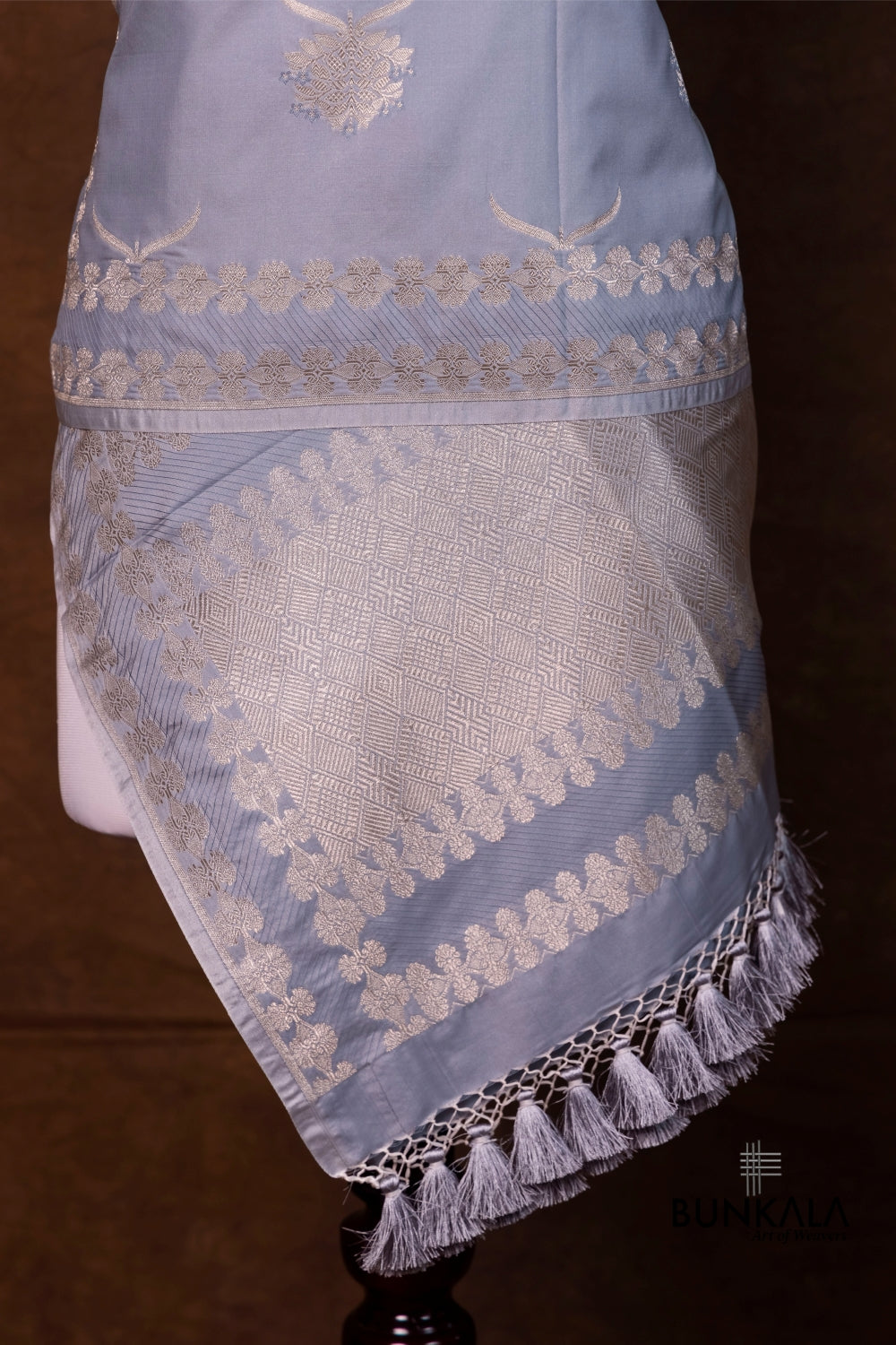 Grey Merab Buta Handloom Banarasi Mashru Silk Dupatta