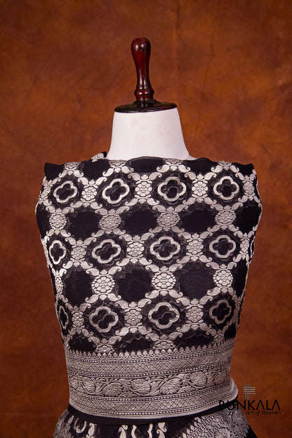 Black Pure Georgette Handloom Silver Zari Jaal Design Banarasi Dupatta