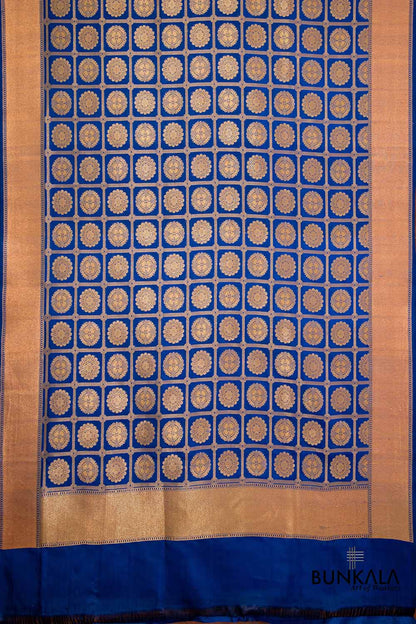 Blue Pure Katan Silk Handloom Geometric Checks Design Banarasi Dupatta