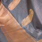Grey Pure Katan Silk Kadwa Hand Weaved Allover Big Paisley Buta Design Banarasi Dupatta