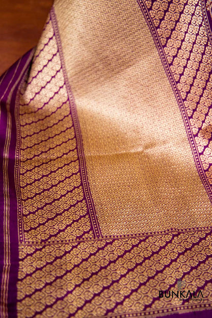 Purple Pure Katan Silk Kadwa Hand Weaved Birds and Animal Checks Design Banarasi Dupatta