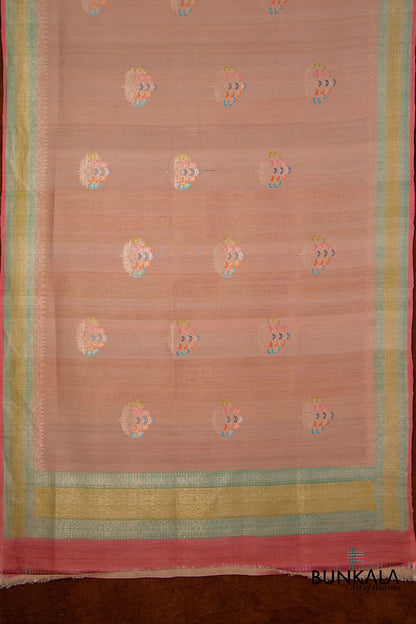 Peach Pure Tussar Silk Handloom Allover Big Meenakari Buta Banarasi Dupatta
