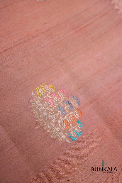 Peach Pure Tussar Silk Handloom Allover Big Meenakari Buta Banarasi Dupatta