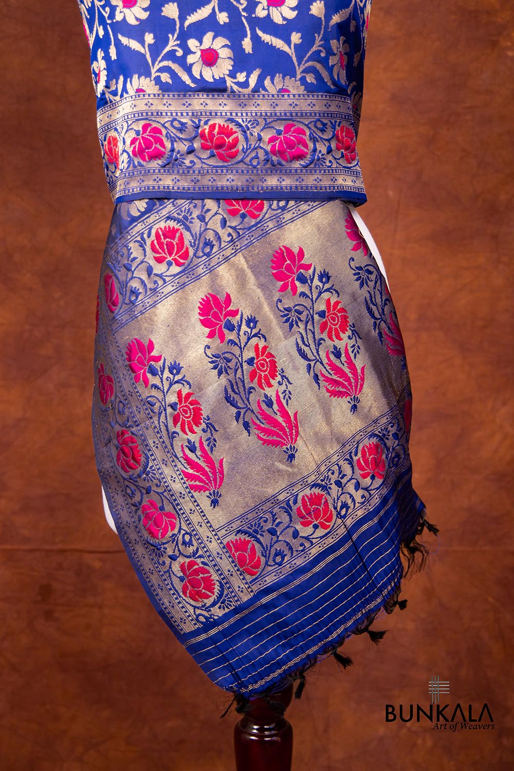 Blue Pure Katan Silk Handloom Meenakari Floral Jaal Design Banarasi Dupatta