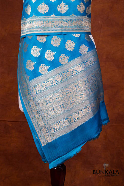Blue Pure Katan Silk Handloom Allover Buti Banarasi Dupatta