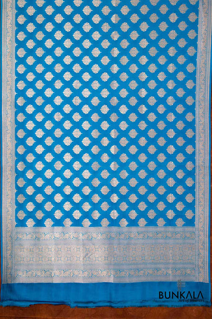 Blue Pure Katan Silk Handloom Allover Buti Banarasi Dupatta