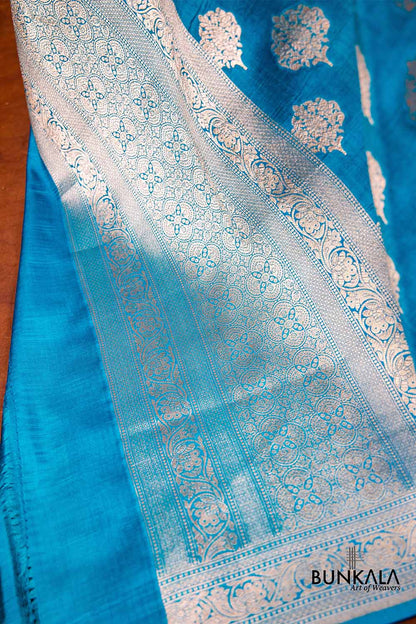 Blue Pure Katan Silk Handloom Allover Buti Banarasi Dupatta