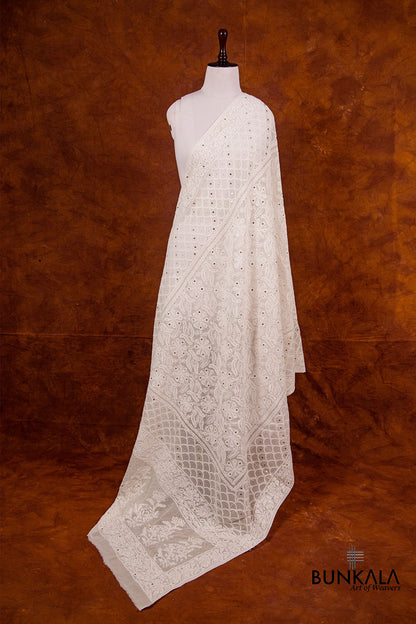 Dyeable Pure Georgette Hand Mukesh Work Chikankari Dupatta