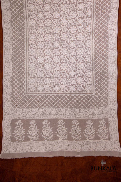 Dyeable Pure Georgette Hand Mukesh Work Chikankari Dupatta