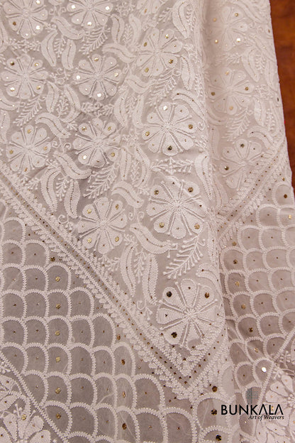 Dyeable Pure Georgette Hand Mukesh Work Chikankari Dupatta