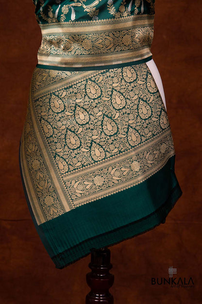 Bottle Green Pure Katan Silk Handloom Sona Rupa Jaal Design Banarasi Dupatta