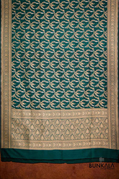 Bottle Green Pure Katan Silk Handloom Sona Rupa Jaal Design Banarasi Dupatta