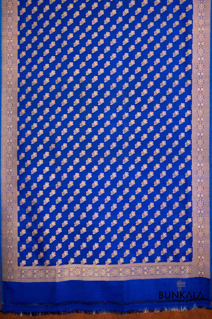 Blue Pure Katan Silk Handloom Sona Rupa Allover Small floral Buti Banarasi Dupatta