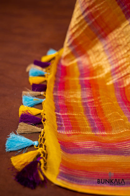 Sky Blue and White Pure Georgette Hand Brush Dye Stripe Design Banarasi Dupatta