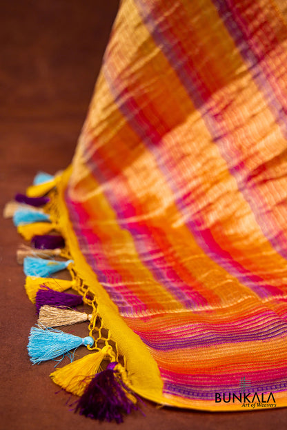 Sky Blue and White Pure Georgette Hand Brush Dye Stripe Design Banarasi Dupatta