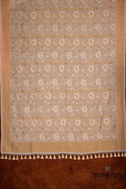 Dyeable Pure Moonga Silk Handloom Sona Rupa Jaal Design Banarasi Dupatta