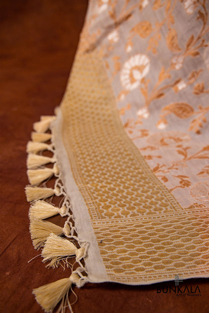Dyeable Pure Moonga Silk Handloom Sona Rupa Jaal Design Banarasi Dupatta