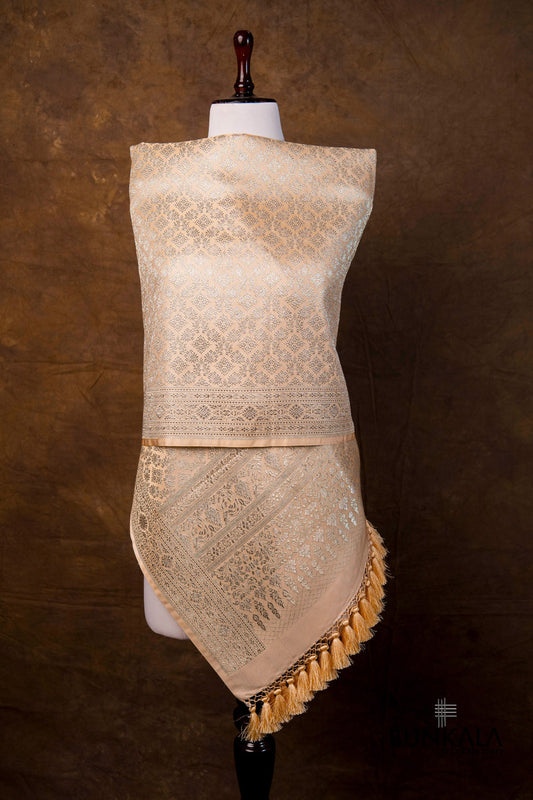 Peach Daimond Motifs Brocade Weaved Banarasi Mashru Silk Dupatta