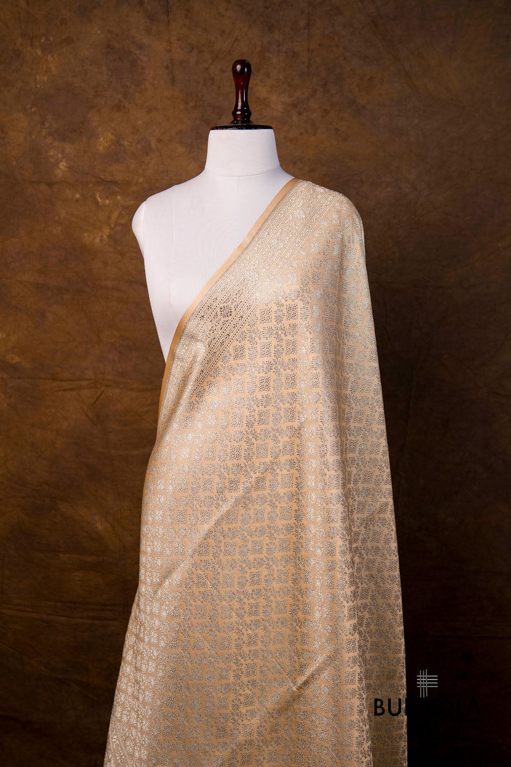 Peach Daimond Motifs Brocade Weaved Banarasi Mashru Silk Dupatta