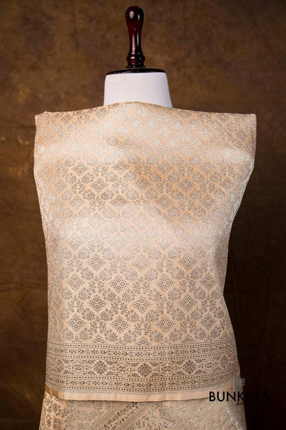 Peach Daimond Motifs Brocade Weaved Banarasi Mashru Silk Dupatta
