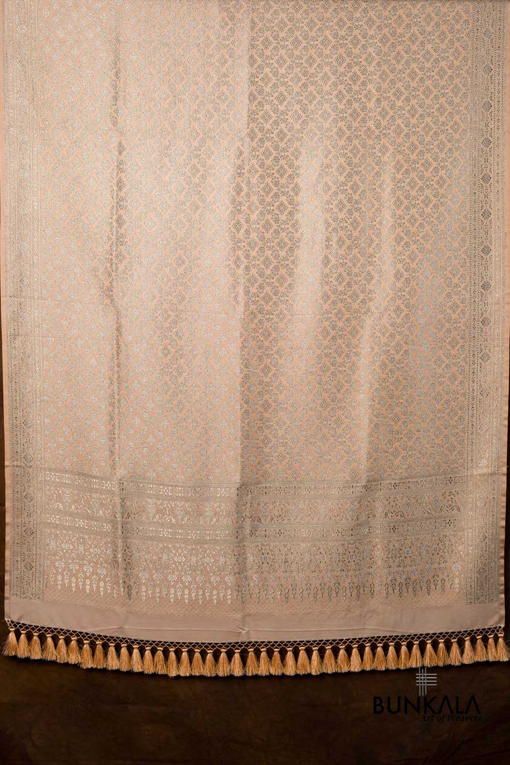 Peach Daimond Motifs Brocade Weaved Banarasi Mashru Silk Dupatta
